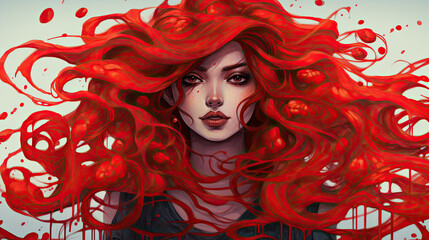 Wall Mural - portrait of a woman red hair princess - by generative ai