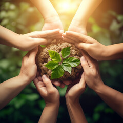 group of people holding a lot of leaves together. gathering leaves in a garden or park, or using them for crafting purposes during a hobby session