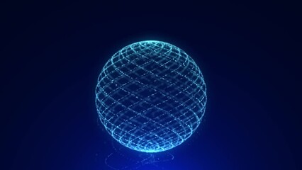 Futuristic blue sphere of particles and lines. Network connection big data. Abstract technology background. 3d rendering.