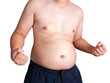 big belly fat guy wearing white shirt on white background isolated.