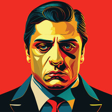 Portrait Of A Man. Vector Illustration Of Mafia Man In A Suit. Chicago Gangster Mafia Boss.