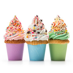 Poster - Cupcakes with ice cream isolated on white background
