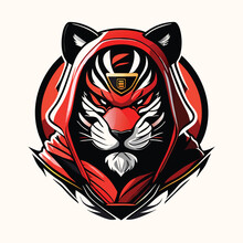 T-shirt Design Ninja Tiger With Background, Digital Art Futuristic.