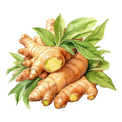 Wall Mural - Watercolor ginger. Vegetable clipart illustration. Generative AI