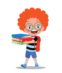 Sticker - Cartoon boy holding a pile of books