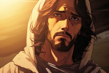 Sticker - Portrait of Jesus on an anime style. Japanese cartoon