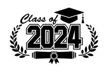 2024 Class Graduate. The Concept Of Decorate Congratulation For School Graduates. Design For T-shirt, Flyer, Invitation, Greeting Card. Illustration, Vector