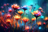 Fototapeta Kwiaty - Beautiful fantasy flowers in the meadow. AI Generative