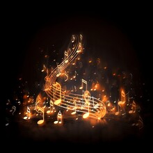 Abstract Composition Of Glowing Music Notes On A Black Background