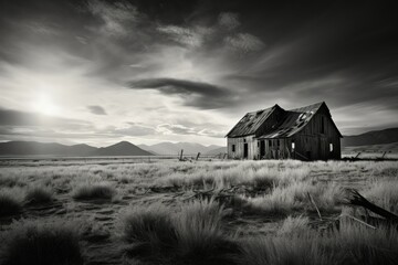 dramatic black and white photograph of an old dilapid barn, generative ai