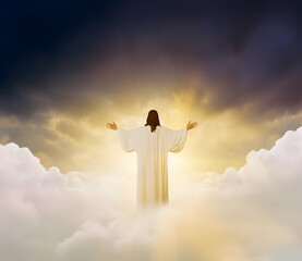 Wall Mural - Resurrected Jesus Christ ascending to heaven. AI generated