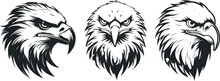 Eagle Heads Heads Black And White Vector, Head Of An Eagle In The Form Of The Stylized Tattoo. Eagle Mascot Vector Illustration