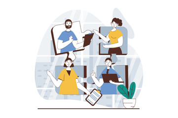 Aufkleber - Teamwork concept with people scene in flat design for web. Man and woman working in team, discussing project parts and making tasks. Vector illustration for social media banner, marketing material.