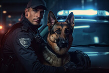 Policeman With His German Shepard With Generative AI