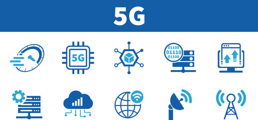 Wall Mural - 5G banner web icon for business and technology, speed, signal, network, technology, big data, Iot and traffic icons.