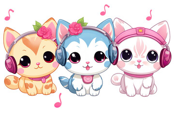 kawaii cute cats, kittens sticker image, in the style of kawaii art, meme art, animated gifs isolated white background PNG