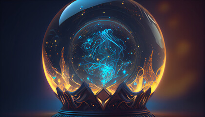 Wall Mural -  Illustration of magic crystal ball or glowing fortune teller sphere. Mystic background concept Ai generated image 