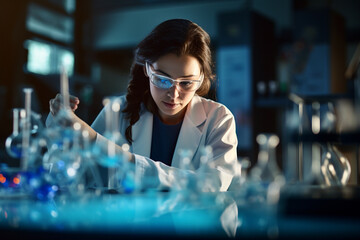 a chemistry lab woman with tablet in the laboratory with Generative AI