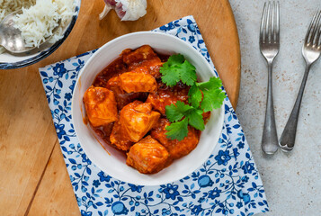 Canvas Print - Salmon curry with basmati rice