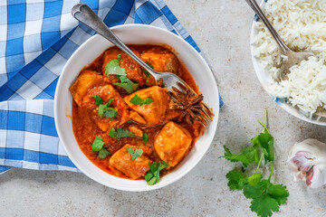 Wall Mural - Salmon curry with basmati rice