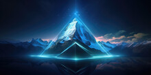 Hologram Style Mountain Peak Symbolizes The Pinnacle Of Success And Achievement In The Era Of Digital Transformation. Innovative Strategies To Excel In Evolving Business Landscape