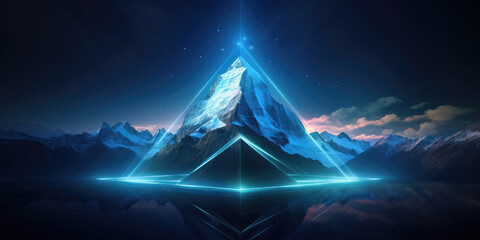 hologram style mountain peak symbolizes the pinnacle of success and achievement in the era of digita