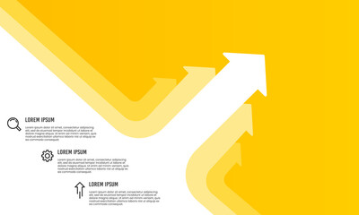 business presentation 3 option with white upward oblique arrows on yellow background template. vecto