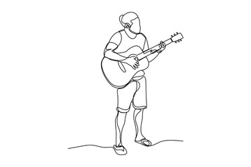 Wall Mural - continuous line vector illustration of a person playing guitar