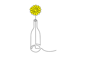 Wall Mural - continuous line vector illustration of a flower in a bottle