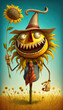 Scary Scarecrow that is part sunflower