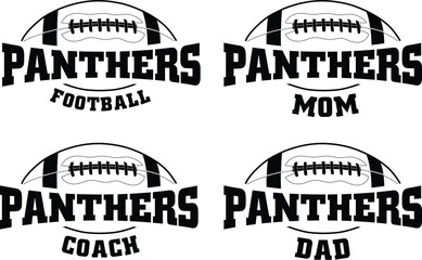 Poster - Football - Panthers is a sports team design that includes text with the team name and a football graphic. Great for Panthers t-shirts, mugs, advertising and promotions for teams or schools.