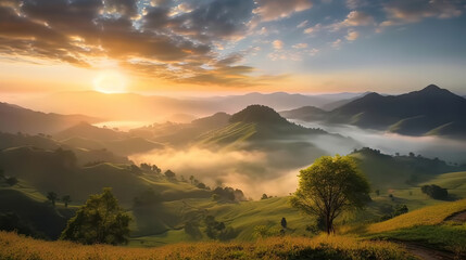 Canvas Print - Khao Kho Petchabun sunset timelapse with moving cloud mist. Generative ai