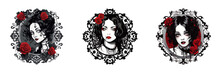 Gothic Girl With Roses. Vector Illustration.