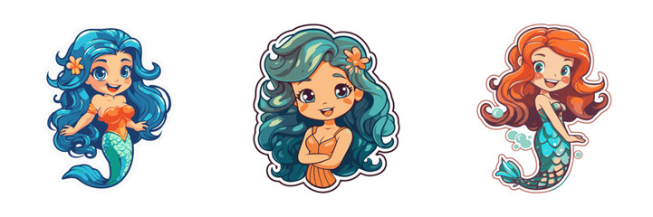 Cartoon mermaid isolated on a white background. Vector illustration.