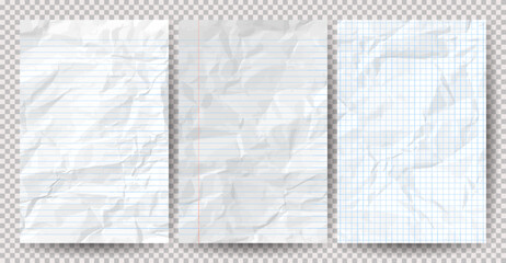 Set of white сlean crumpled papers