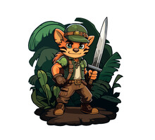 Vector Illustration Of A Cartoon Tiger With A Saber In His Hand