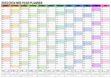 Calendar August To July Mid Year Planner 2023 - 2024 Academic Year Wall Planner 23/24 A1 Size Large Transparent Background