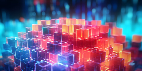 Wall Mural - Futuristic cyberspace background, 3d style of data processing. Futuristic technology. Colorful cubes.