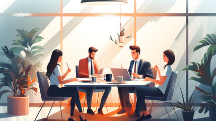 Illustration of colleagues meeting at a table ai generated