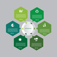 Concept of 6 successive steps of business project development process. Minimal green infographic design template.