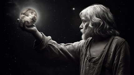 Wall Mural - god holds the planet in his hand. the concept of the universe. generative ai. illustration for banne