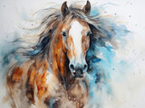 Fototapeta Konie - Abstract watercolor of horse, close up