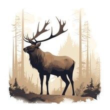  A Deer Standing In The Middle Of A Forest Filled With Tall Trees And Tall Grass, With A Large Antelope In The Foreground.  Generative Ai