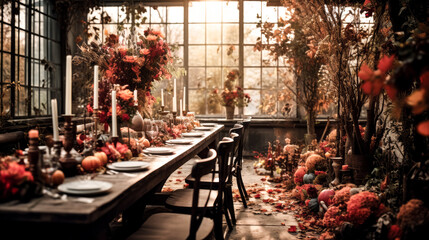 She enjoys a warm autumn celebration in a modern setting.