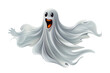 Halloween ghost on transparent background. Cartoon spirit figure. PNG element. Generative Ai.