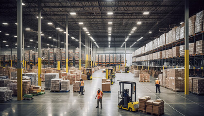 image of a modern picking warehouse in all its bustling glory.diploma, two people, graduation, young