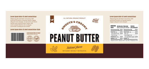 Wall Mural - Peanut butter label or packaging design template. Vector peanut illustrations