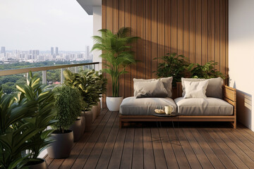 Wall Mural - Breath of Fresh Air: Modern Minimalist Balcony Design with Plant Decor