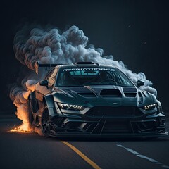 Wall Mural - car in a fire