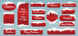 © MicroOne - Christmas snow buttons, xmas and new year red banners with snowy caps and icicles. Decorative winter frozen elements, sale web tags snugly vector set